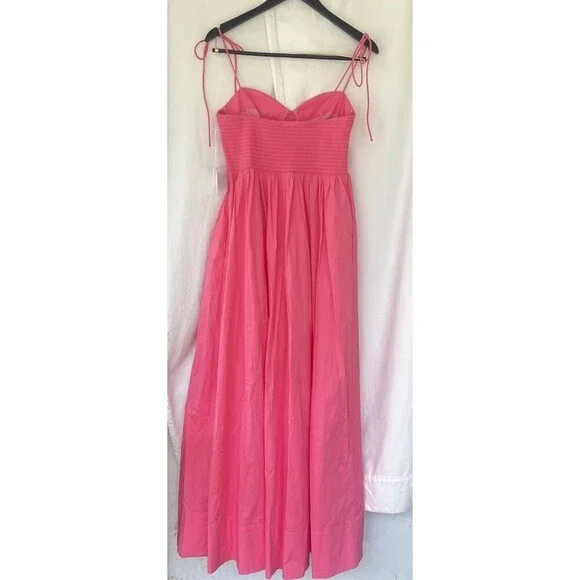 STAUD Landry Shoulder-Tie Smocked Maxi Dress L Wedding Guest Picnic Romantic